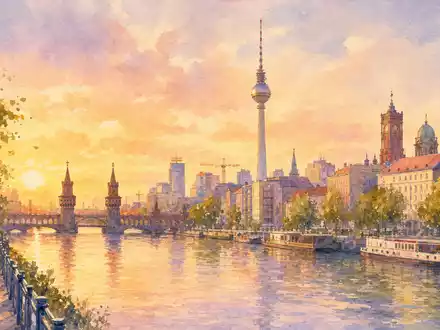 HelloFresh SE (DE000A161408) hat seinen Firmensitz in Berlin, hier stimmungsvoll als Aquarellgemälde der Stadt dargestellt - Foto: THN