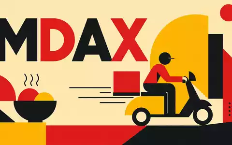HelloFresh SE (DE000A161408) ist im MDAX gelistet, symbolisiert durch ein geometrisches Bauhaus-Poster mit Lieferbote-Motiv - Foto: THN