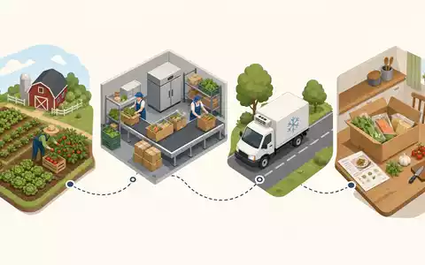 HelloFresh SE (DE000A161408) organisiert die gesamte Lieferkette, isometrisch dargestellt von Farm bis Küchentisch - Foto: THN