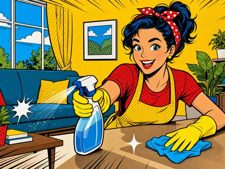 Pop-Art-Comic zeigt eine Haushaltsszene für Henkel AG & Co. KGaA Vz, ISIN DE0006048432 - Foto: THN