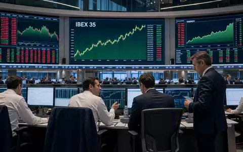 Börsen-Editorialfoto zeigt Handelssaal mit Energie-Kurscharts, symbolisch für IBEX 35 und Iberdrola S.A. (ISIN ES0144580Y14) - Foto: THN