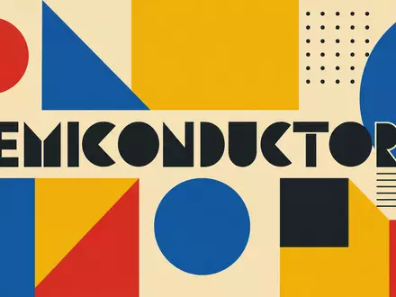 Infineon Technologies AG (DE0006231004) agiert im Halbleitersektor, dargestellt durch dieses geometrische Bauhaus-Poster mit Sektor-Schriftzug - Foto: THN