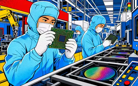 Infineon Technologies AG (DE0006231004) prägt die Chipindustrie, hier künstlerisch als farbenfrohe Pop-Art-Comic-Szene einer Halbleiterfabrik interpretiert - Foto: THN