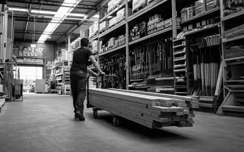 Dokumentarische Schwarzweiß-Aufnahme eines Baumarkt-Lagers repräsentiert die Aktie The Home Depot Inc., ISIN US4370761029, im Portfolio - Foto: THN