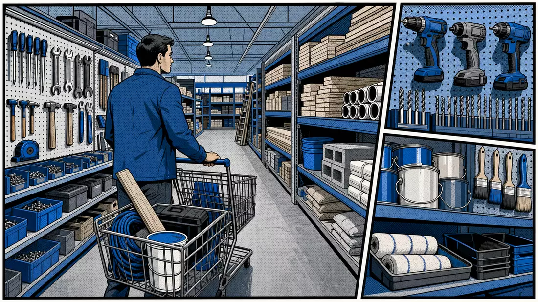Pop-Art-Comicbild eines Baumarkts, verspielte Darstellung zu The Home Depot Inc. US4370761029