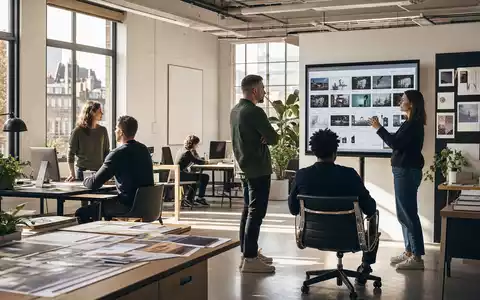 WPP plc (ISIN JE00B8KF9B49) zeigt ein modernes Kreativstudio mit Teams bei Mood-Board-Präsentationen in London - Foto: THN