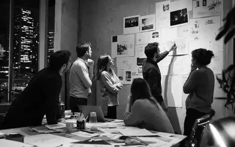 Schwarzweiß-Reportage der WPP plc (ISIN JE00B8KF9B49) dokumentiert ein nächtliches Brainstorming eines kreativen Werbeagentur-Teams intensiv - Foto: THN