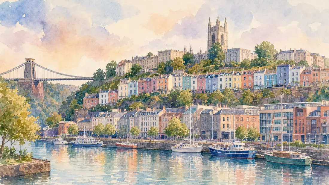 Imperial Brands PLC GB0004544929: Aquarell von Bristol mit Hafen