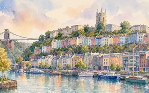 Imperial Brands PLC (GB0004544929) präsentiert Bristol als Aquarell mit Hafen, bunten Häusern und Hängebrücke - Foto: THN