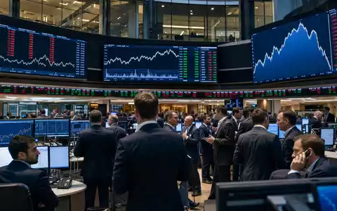 Imperial Brands PLC (GB0004544929): Börsen-Editorial zeigt Trading-Floor in London mit abstrakten Kurscharts und Händlern - Foto: THN