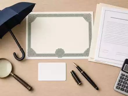 Aviva plc (ISIN GB0002162385) zeigt Flatlay mit Zertifikat, ISIN-Karte, Regenschirm und Versicherungsdokumenten - Foto: THN