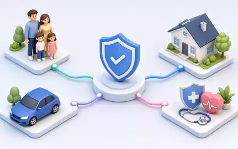 Aviva plc (ISIN GB0002162385) visualisiert isometrisches Prozess-Diagramm mit Familie, Haus, Auto und Gesundheitsschutz - Foto: THN