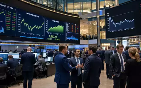 Aviva plc (ISIN GB0002162385) zeigt Börsen-Editorial mit Trading-Floor und Charts des Versicherungssektors London - Foto: THN
