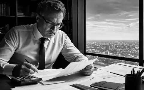 Legal & General Group plc GB0005603997 schwarzweiße Reportage zeigt Aktuar bei Prüfung von Rentendokumenten - Foto: THN