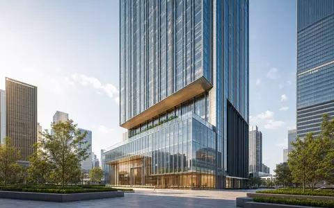 Legal & General Group plc GB0005603997 Architektur-Render zeigt modernen Glas-Bürokomplex im Finanzviertel mit begrünter Vorplatz-Anlage - Foto: THN
