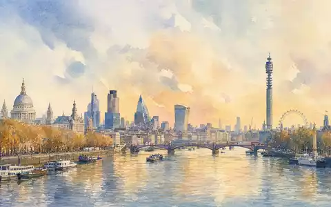 BT Group plc (ISIN GB0030913577) wird als Aquarell der Londoner Skyline mit Turm dargestellt - Foto: THN