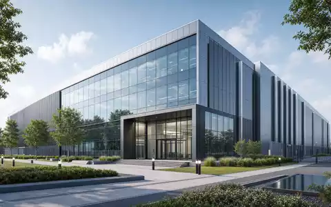 BT Group plc (ISIN GB0030913577) präsentiert ein modernes Architektur-Rendering eines gläsernen Rechenzentrums bei Tageslicht - Foto: THN