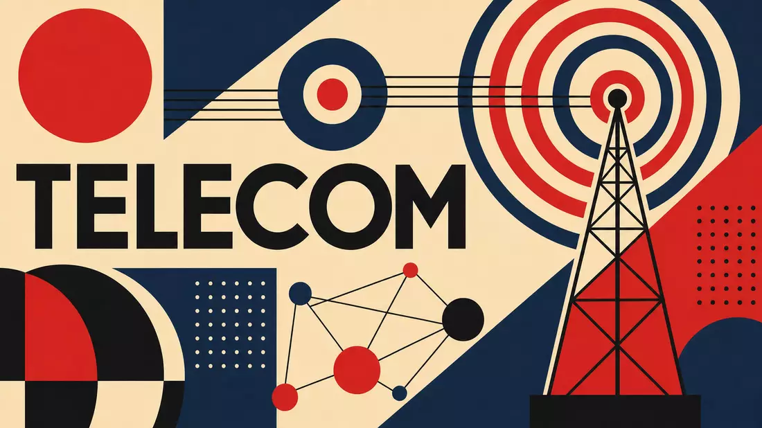 Bauhaus-Poster mit geometrischen Formen, Funkturm und Schriftzug TELECOM
