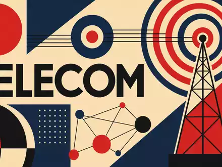 BT Group plc (ISIN GB0030913577) erscheint als geometrisches Bauhaus-Poster mit Funkturm und Schriftzug TELECOM - Foto: THN
