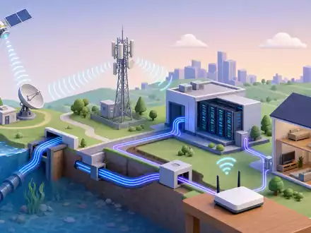 BT Group plc (ISIN GB0030913577) illustriert isometrisch die Wertschöpfungskette von Satellit über Mast bis Heim-Router - Foto: THN