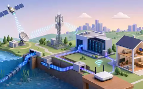 BT Group plc (ISIN GB0030913577) illustriert isometrisch die Wertschöpfungskette von Satellit über Mast bis Heim-Router - Foto: THN