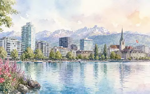 Aquarellansicht einer Schweizer Seestadt illustriert das Geschäftsumfeld von Mobimo Holding AG CH0011108872 - Foto: THN