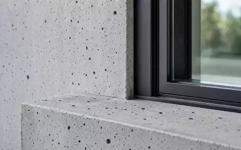 Makroaufnahme von Beton und Fensterdetail steht für Baumaterialien der Mobimo Holding AG CH0011108872 - Foto: THN