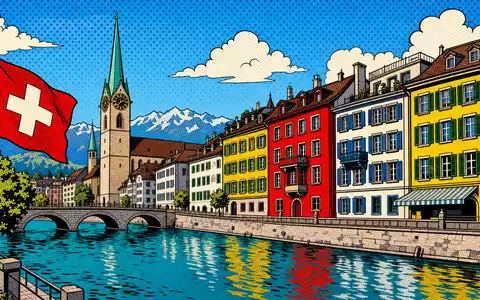 Pop-Art-Comic einer Schweizer Stadt am Fluss visualisiert das Marktumfeld der Mobimo Holding AG CH0011108872 - Foto: THN