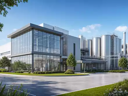Architektur-Render einer modernen Produktionsanlage für Lebensmittelzutaten, passend zu AAK AB (ISIN SE0011337708) - Foto: THN