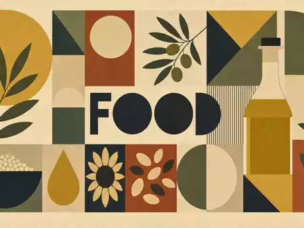 Geometrisches Bauhaus-Poster mit Sektor-Text FOOD, symbolisch für die Branche von AAK AB (ISIN SE0011337708) - Foto: THN