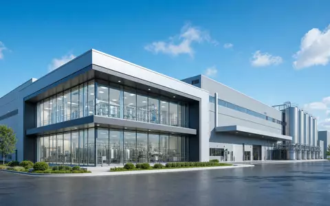 Architektur-Render einer modernen Produktionsanlage repräsentiert die Branche von Emmi AG, ISIN CH0012829898, zeitgemäß und unbrandet - Foto: THN