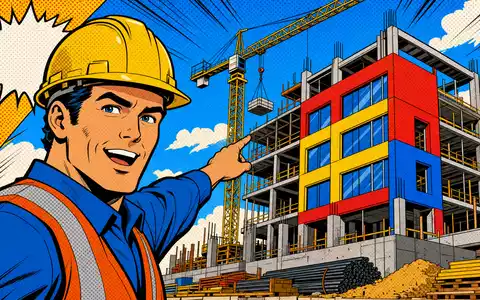 Allreal Holding AG (CH0008837566) präsentiert eine Pop-Art-Comic-Szene mit Bauarbeiter vor bunter Baustelle - Foto: THN