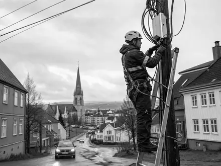 Elisa Oyj FI0009007832 Techniker installiert Glasfaserkabel dokumentarisch schwarzweiß im urbanen Helsinki fotografiert - Foto: THN