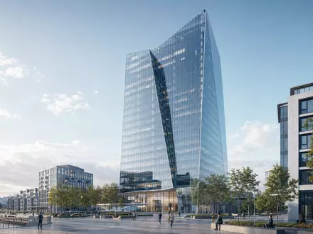 Elisa Oyj FI0009007832 Hauptsitz als modernes gläsernes Hochhaus-Rendering in nordischer Großstadt dargestellt - Foto: THN
