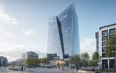 Elisa Oyj FI0009007832 Hauptsitz als modernes gläsernes Hochhaus-Rendering in nordischer Großstadt dargestellt - Foto: THN