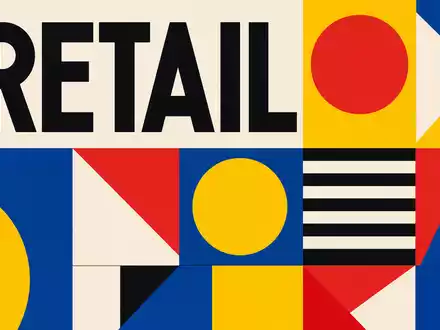Bauhaus-Poster mit geometrischen Formen und Sektor-Text symbolisiert den Einzelhandelssektor der Kesko Oyj Aktie FI0009000202 - Foto: THN