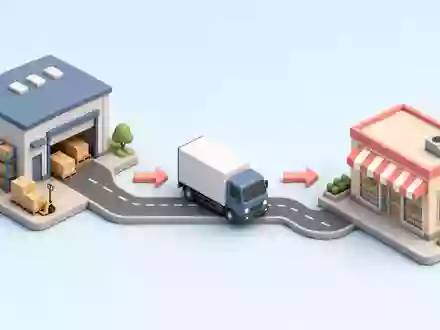 Isometrische 3D-Grafik zeigt die Lieferkette vom Lager zum Laden der Kesko Oyj Aktie FI0009000202 - Foto: THN