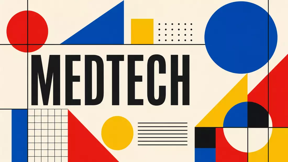 Bauhaus-Poster mit geometrischen Formen und Sektor-Schriftzug MEDTECH