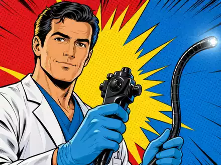 Ambu A/S (DK0060946788) verwandelt einen Arzt mit Endoskop in eine farbenfrohe Pop-Art-Comic-Szene der Medizintechnik-Branche - Foto: THN