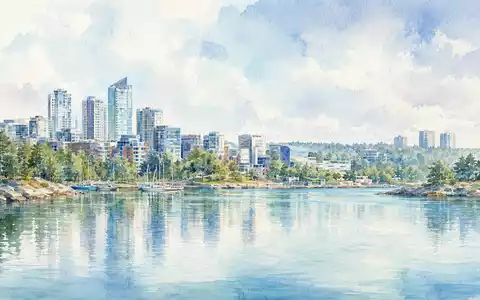 Aquarellmalerei zeigt Skyline von Espoo als Sitz von Orion Oyj, ISIN FI0009014377, in weichen Farben - Foto: THN