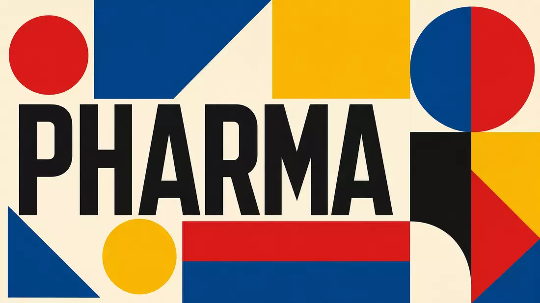 Geometrisches Bauhaus-Plakat mit Kreisen und Text PHARMA, Orion Oyj FI0009014377