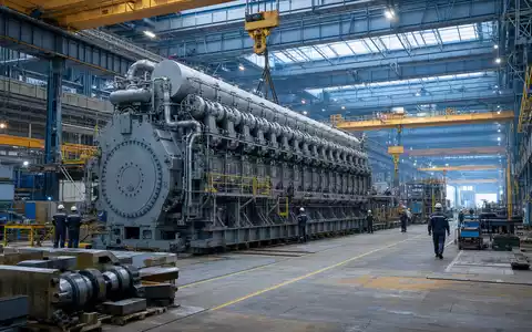 Fotorealistische Aufnahme einer Schiffsmotoren-Werft zeigt Wärtsilä Oyj Abp, Aktie ISIN FI0009003727, führenden Marine-Energie-Konzern Finnlands - Foto: THN