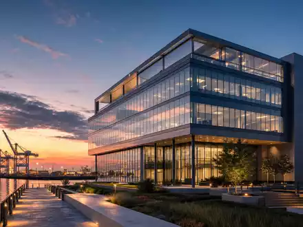 Architektur-Render eines modernen Bürohochhauses repräsentiert Wärtsilä Oyj Abp, Aktie ISIN FI0009003727, finnischen Energie- und Marinekonzern - Foto: THN
