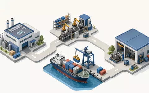 Isometrische 3D-Grafik zeigt Wertschöpfungskette von Motorenbau bis Wartung bei Wärtsilä Oyj Abp, Aktie ISIN FI0009003727 - Foto: THN