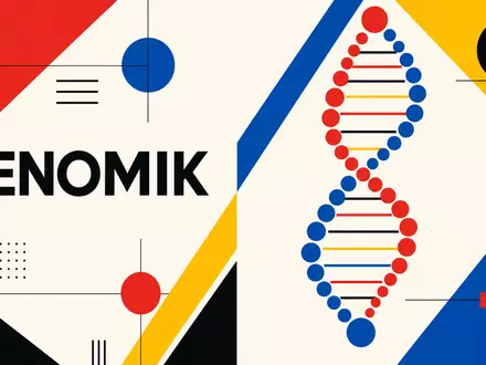 Illumina Inc. Sektor-Poster GENOMIK US4523271090 im Bauhaus-Stil mit geometrischer DNA-Helix und Primärfarben - Foto: THN