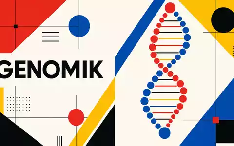 Illumina Inc. Sektor-Poster GENOMIK US4523271090 im Bauhaus-Stil mit geometrischer DNA-Helix und Primärfarben - Foto: THN