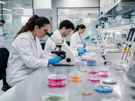 Incyte Biopharma-Forschungslabor zeigt Wissenschaftler an Mikroskopen, Petrischalen und Zentrifugen, ISIN US45337C1027 Biotech - Foto: THN