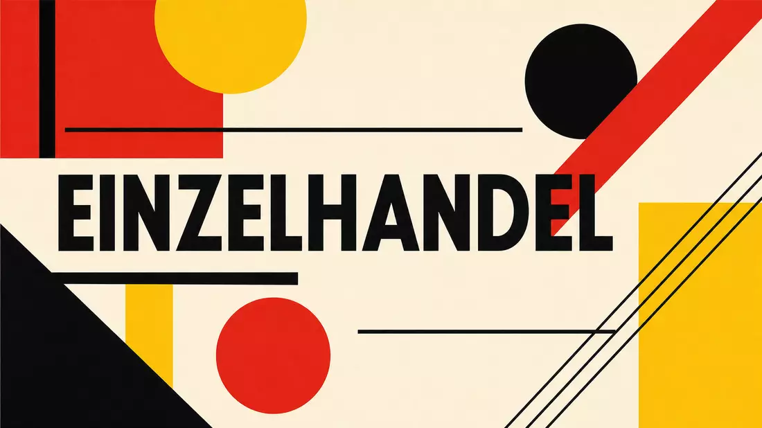 Bauhaus-Poster mit Schriftzug EINZELHANDEL in Rot, Gelb und Schwarz