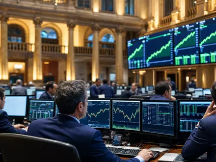 Inditex S.A. Aktie ISIN ES0148396007 auf dem IBEX35 Handelsparkett Madrid mit steigenden Einzelhandelskursen - Foto: THN