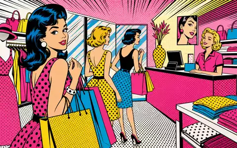 Inditex S.A. Modeboutique im Pop-Art-Stil als bunte Comic-Szene der Branche, ISIN ES0148396007 - Foto: THN